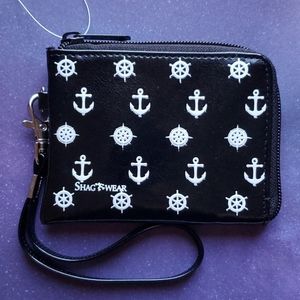 NWT Anchor Zipper Coin Purse - Black Vegan Leather
